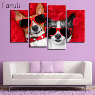 Home Decor 4Pcs Canvas Painting Animal Dog Cat Art Picture For Dedroom ...