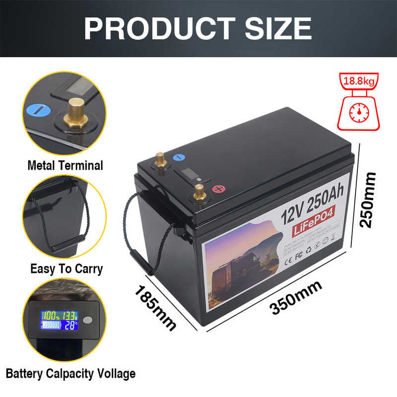 Lifepo4 Battery 12V 200Ah 250Ah Built By BMS Lithium Iron Phosphate ...