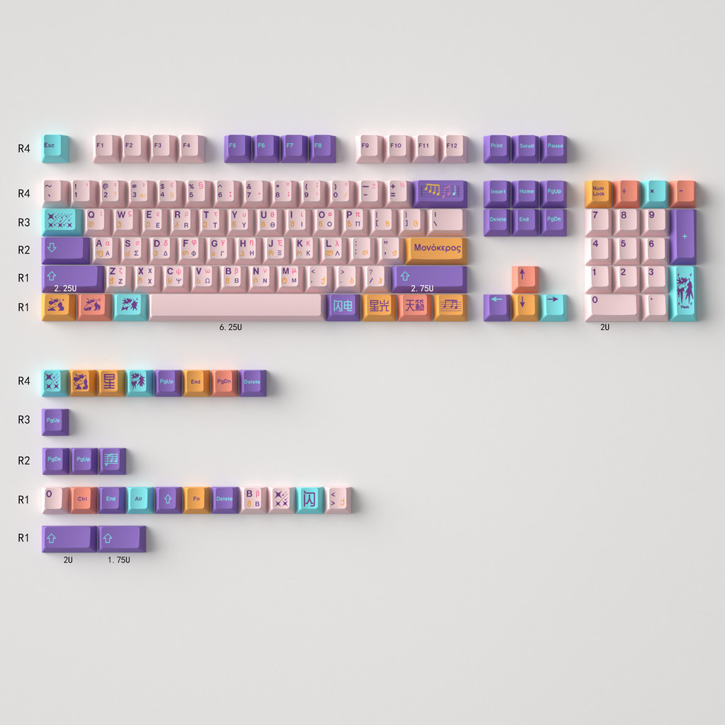 Music Unicorn Pink keycaps Side / Front Print shine through with root ...