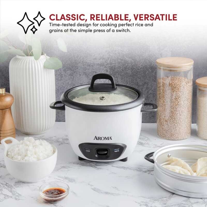 ® 6Cup Aroma (Cooked) / 1.5Qt. Rice & Grain Cooker, White, New, Arc