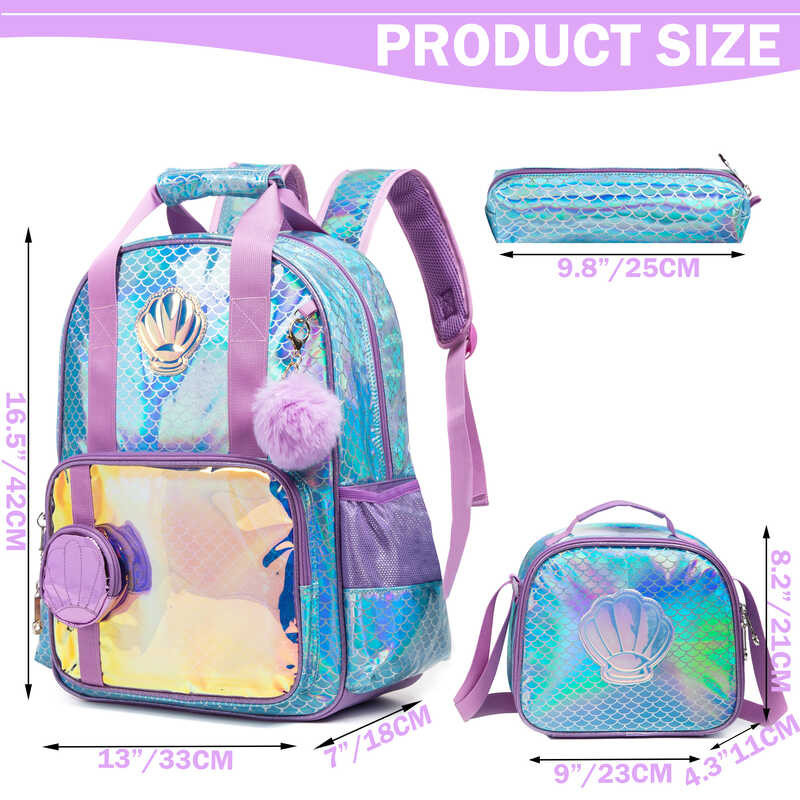 Meetbelify Mermaid ☀ Backpack Na May Lunch Box Set Teen Girls School ...