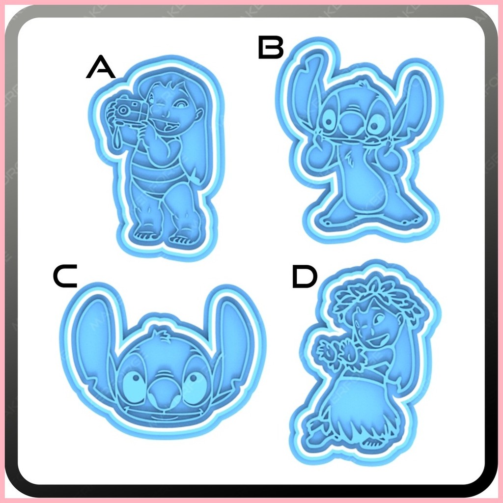 Lilo & Stitch Cookie Cutters Set With Insert - Approx. 8cm, Handmade Plastic Cutters For Baking