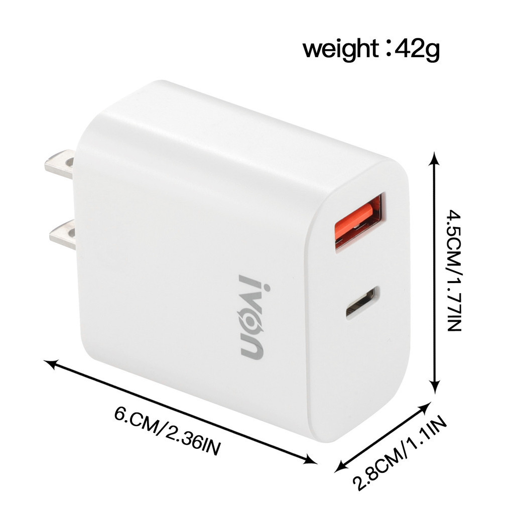 IVON AD55 A+C Dual Port Mobile Charger PD20W Quick Charging Head USB-A ...