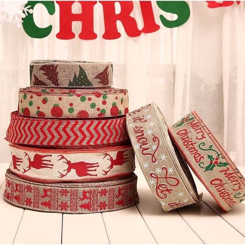 Shusistationery Mall 2M/Roll Christmas Linen Ribbon Printing Snowflake ...