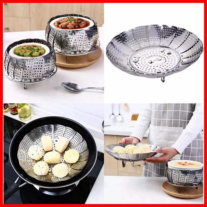 ☑ S-STEEL Lotus Steaming Tray Vegetable Steaming Rack Folding Food ...