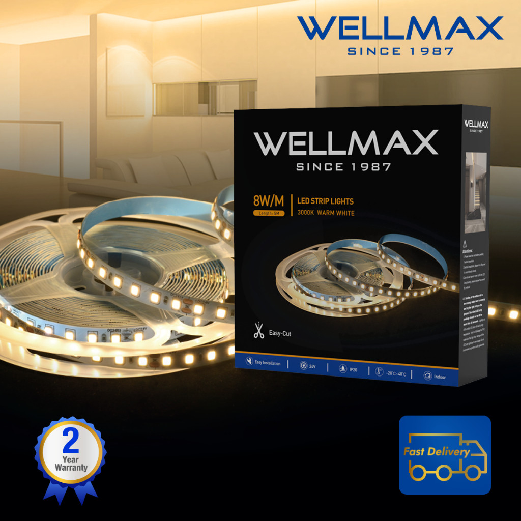 ☁ WELLMAX 24V LED Strip Lights 5M Cuttable Rope Lights for DIY Bedroom ...