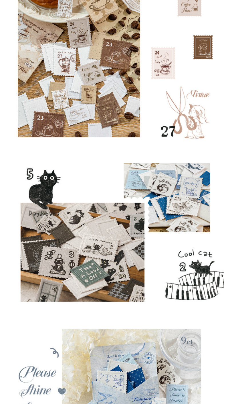 ENWEI 20 Pcs [Paper Stamp Series] Embossed Stamp Ledger Stickers ...