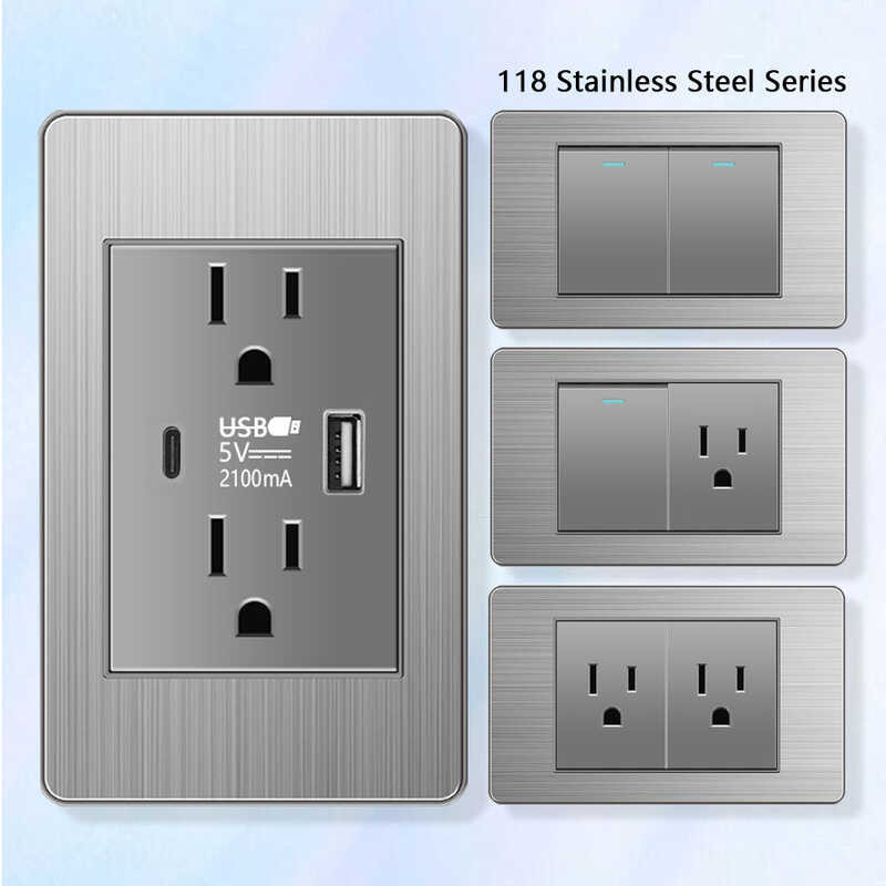 American Wall Electric Light Switch Stainless Steel Power Socket,Mexico ...