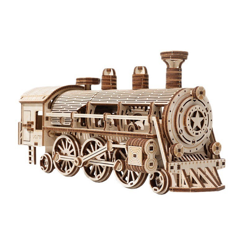 3D Wooden Puzzles For Adult DIY Model Block Kits Movable Steam Train ...