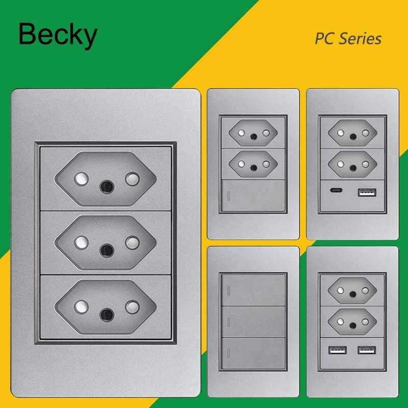 Panel Brazil PC Registered Jack Fireproof Dual Usb C- Type Light Switch ...