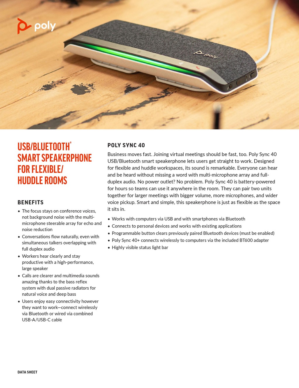 Original Poly Sync 40 Smart Conference Speakerphone for Flexible/Huddle ...