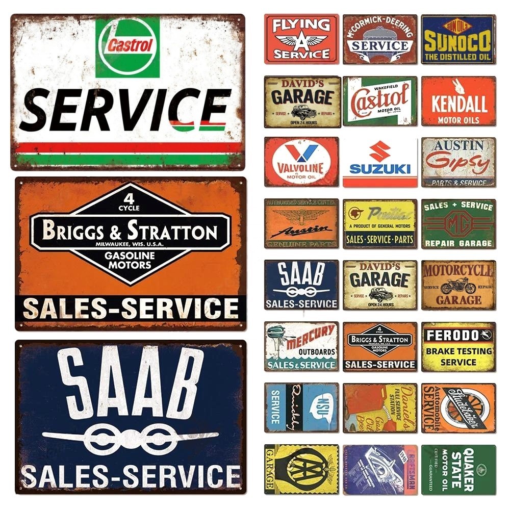 Motor Car Posters Sales Parts Service Vintage Tin Sign Decor Plaque ...