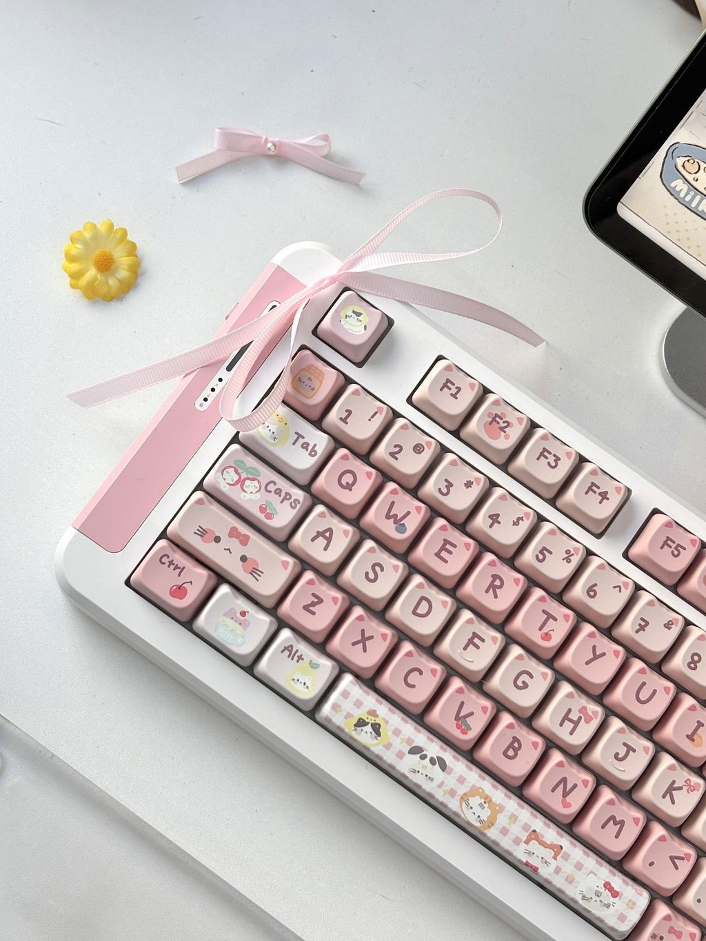 Cute Cat Shape Keycaps PBT Sublimation MOA Height 144 Keys Art Font ...