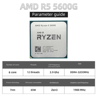 AMD Ryzen 5 R5 5600G 3.9GHz Six-Core Twee-Thread 65W CPU Processor L3 ...