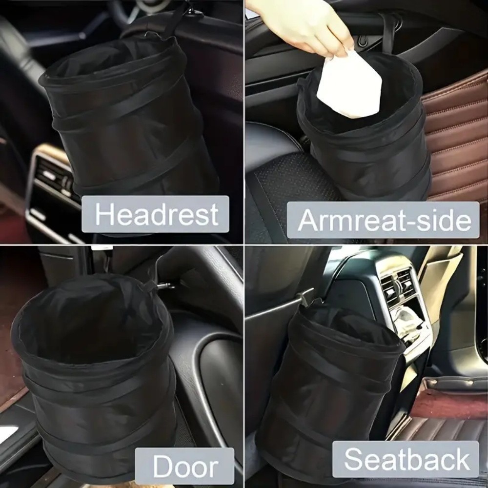 Cross Foldable Car Trash Can With Lid - Leak-proof Hanging Storage Bag For Car Trash Bin, Car - View #4
