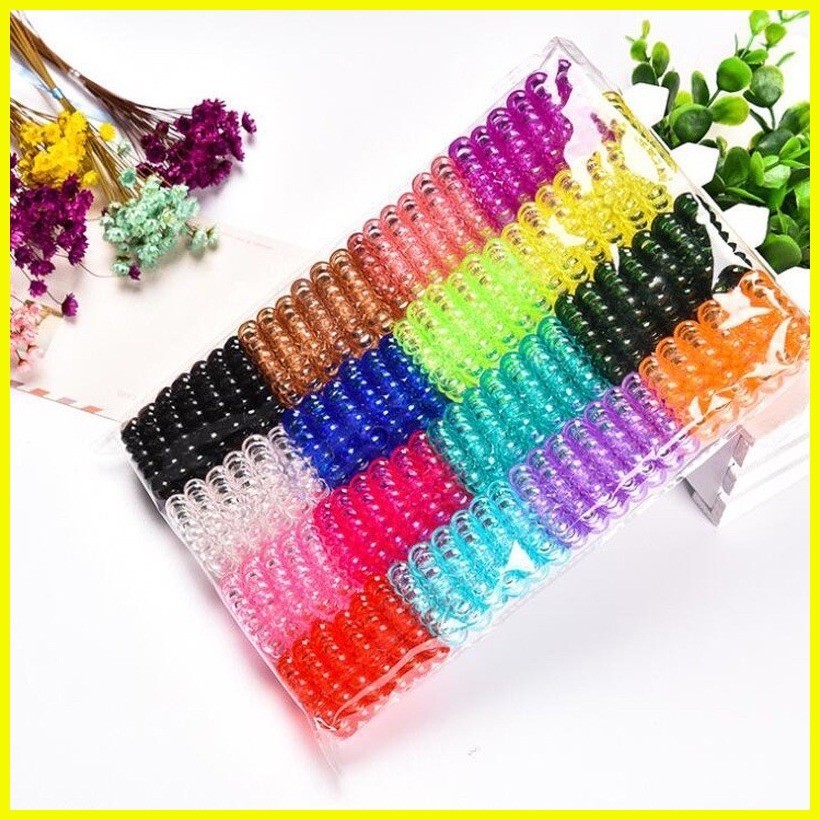 100pcs Candy colors Telephone wire Pony 3.5cm elastic ponytail pony ...