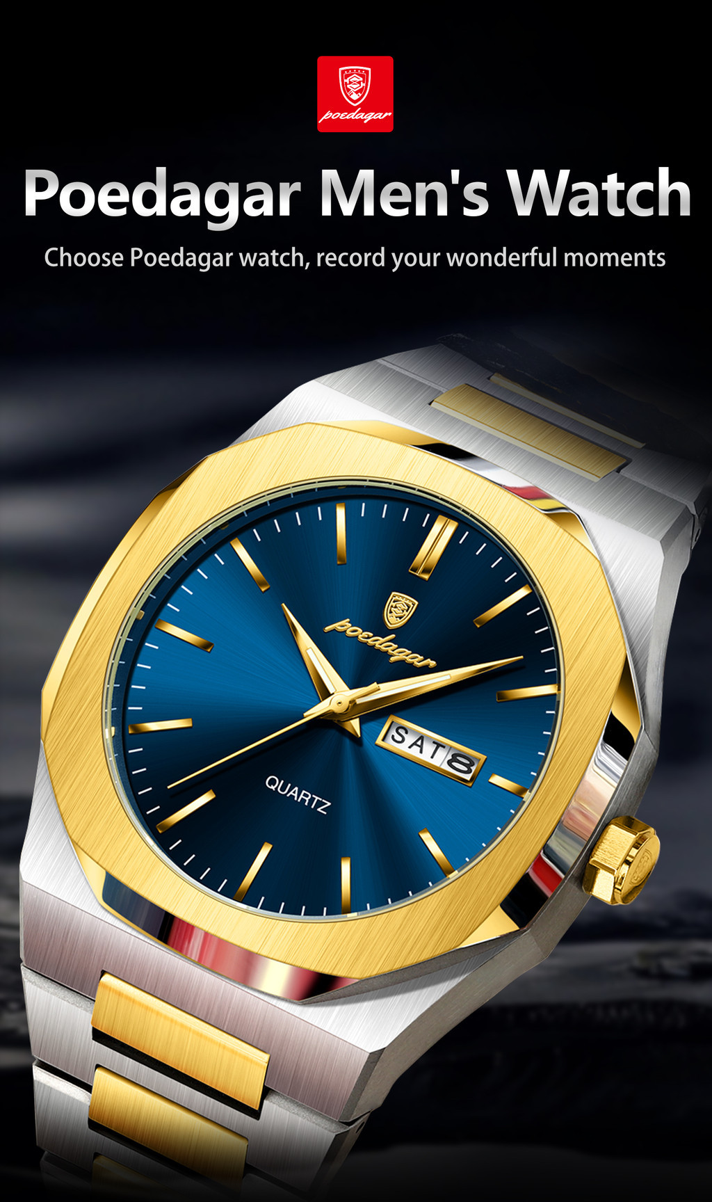 POEDAGAR watch, top luxury waterproof luminous calendar week sports ...
