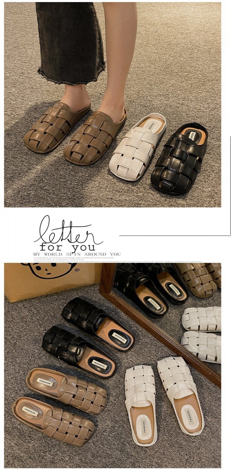 Flat Women Sandals Square Toe Braided Soft Sole Fashion Retro Roman ...