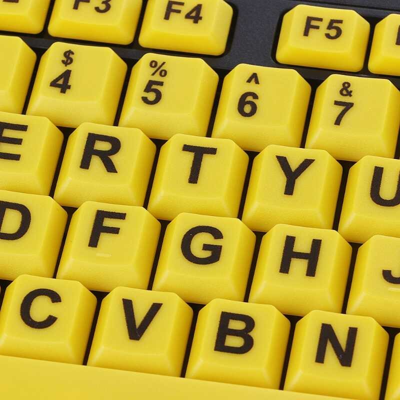New Big Black Letter Print Yellow Button USB Wired Keyboard For Elderly ...