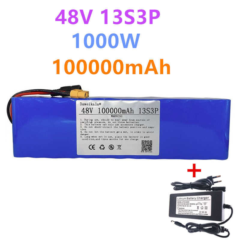 Batterie de vélo électrique 48 V 100Ah Batterie au Lithium 13S3P Batterie Li -ION Rechargeable 48 Volts Batterie Ebike Scooter électrique XT60 Plug