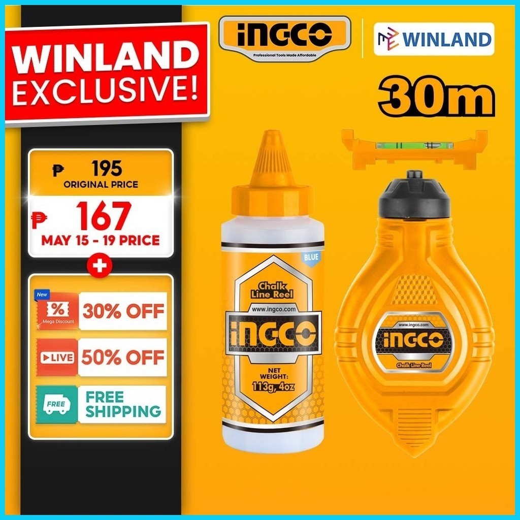 Ingco By Winland Chalk Line Reel Set 30M Pitik With Level Bar 30M HCLR0130 ING HT Shopee