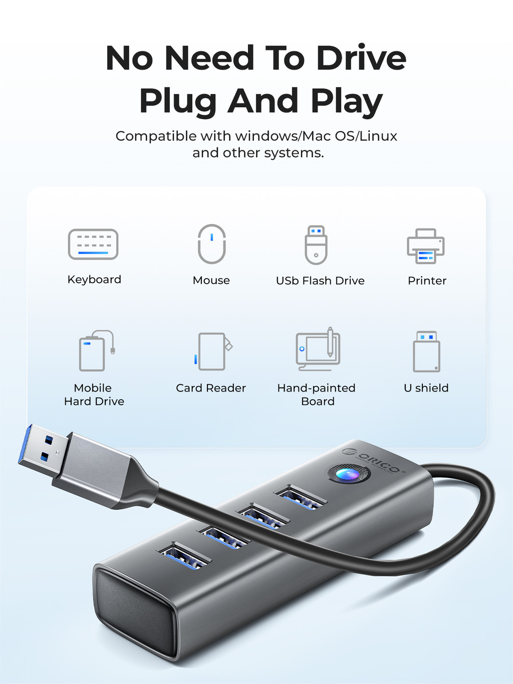 ORICO USB 3.0 HUB 4 Ports Plug And Play Mini Socket USB Splitter 5Gbps ...