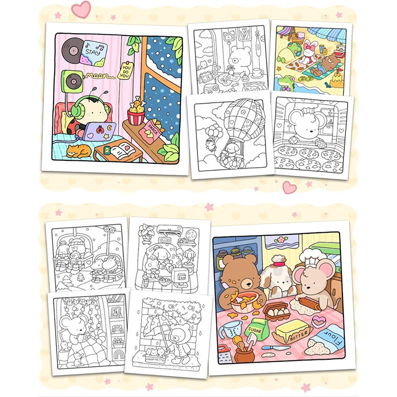 Coloring Book Cute Cartoon Doodles Relaxation Book For Children ...
