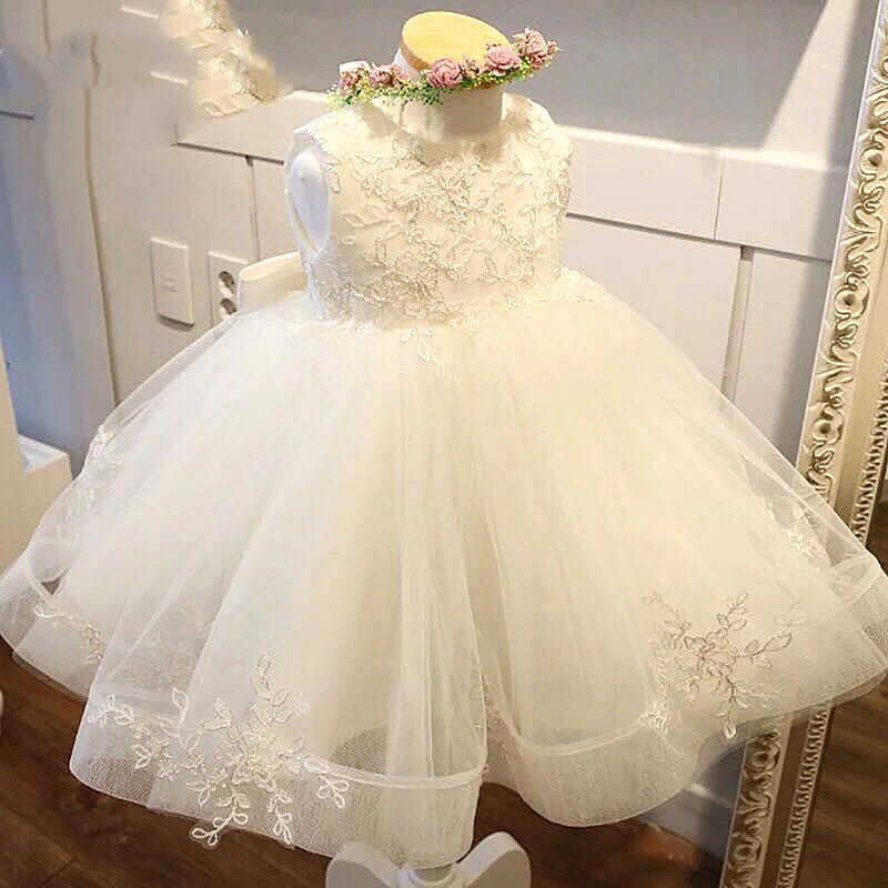 Cute Baby Girl Baptism Dress Flower Dress Toddler  First Birthday Princess Dress