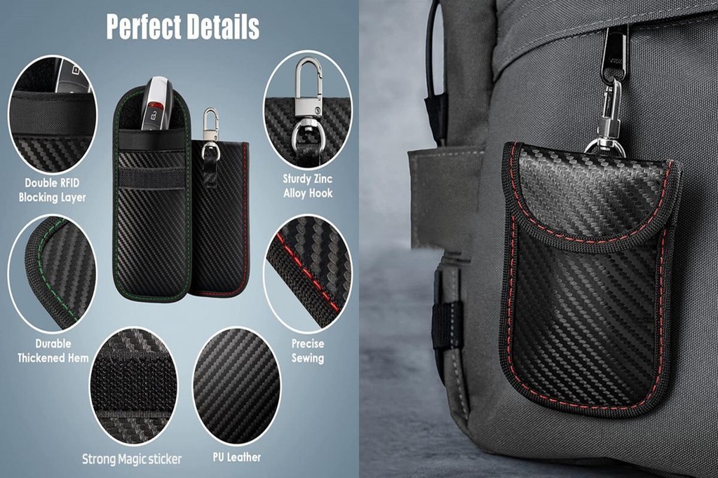[Rm] Emf Shielding Key Holder 2 Pack Carbon Fiber Faraday Bag Key Fob ...