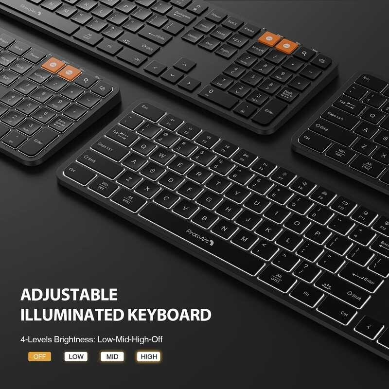 Protoarc Backlit Wireless Keyboard Rechargeable Full Size Illuminated
