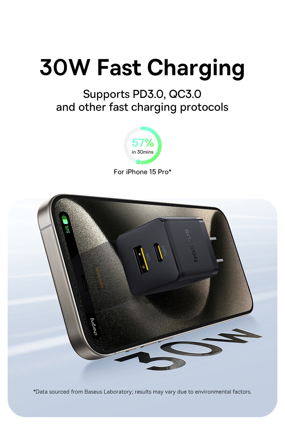 Baseus 30W Mini Fast Charger USB-A & Type-C Charger for ip 16 15 14 PD3 ...