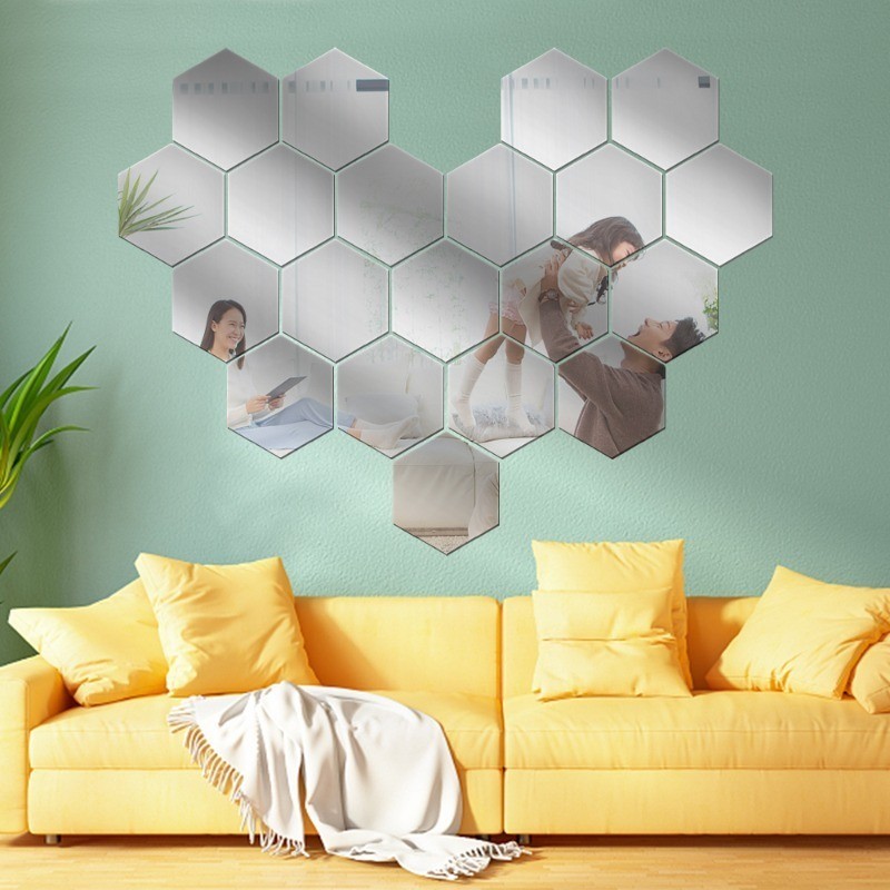 3D Mirror Decals - Acrylic Mirror Wall Stickers - Hexagon Design ...