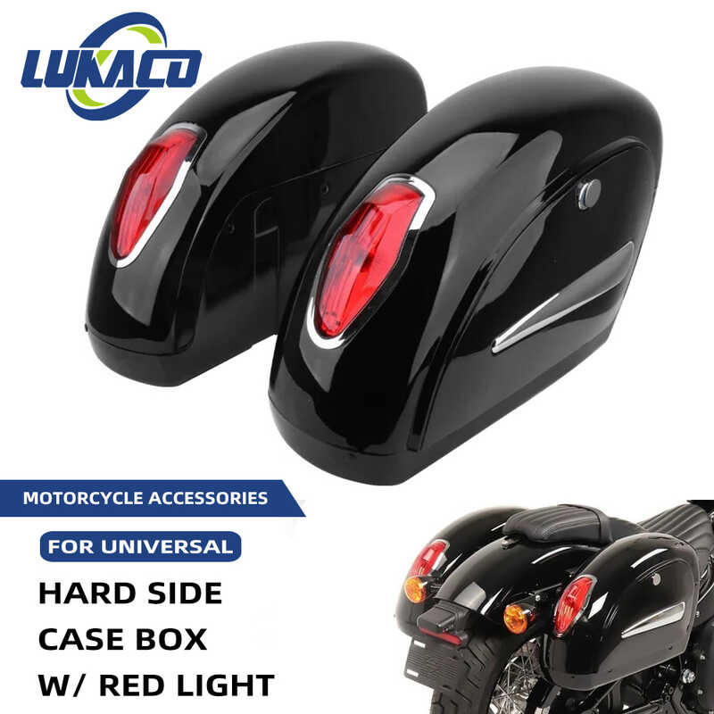 Saddlebag Motorcycle Lage Saddle Bag W/ Red Light Trunk Tool Hard Side Case Universal Para