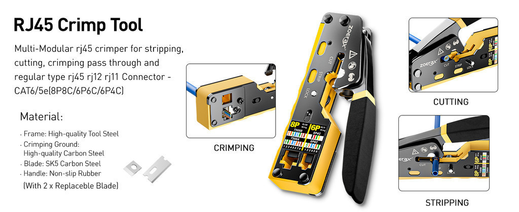 ZOERAX RJ45 Pass Through Crimping Tool Kit with LAN Cable Tester ...
