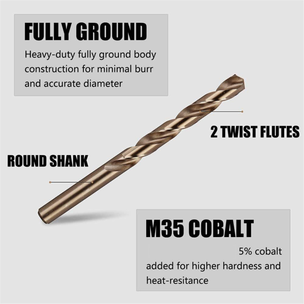 19pcs Twist Drill Bits M35 Cobalt Drill Bit Set HSS-Co Jobber Length ...
