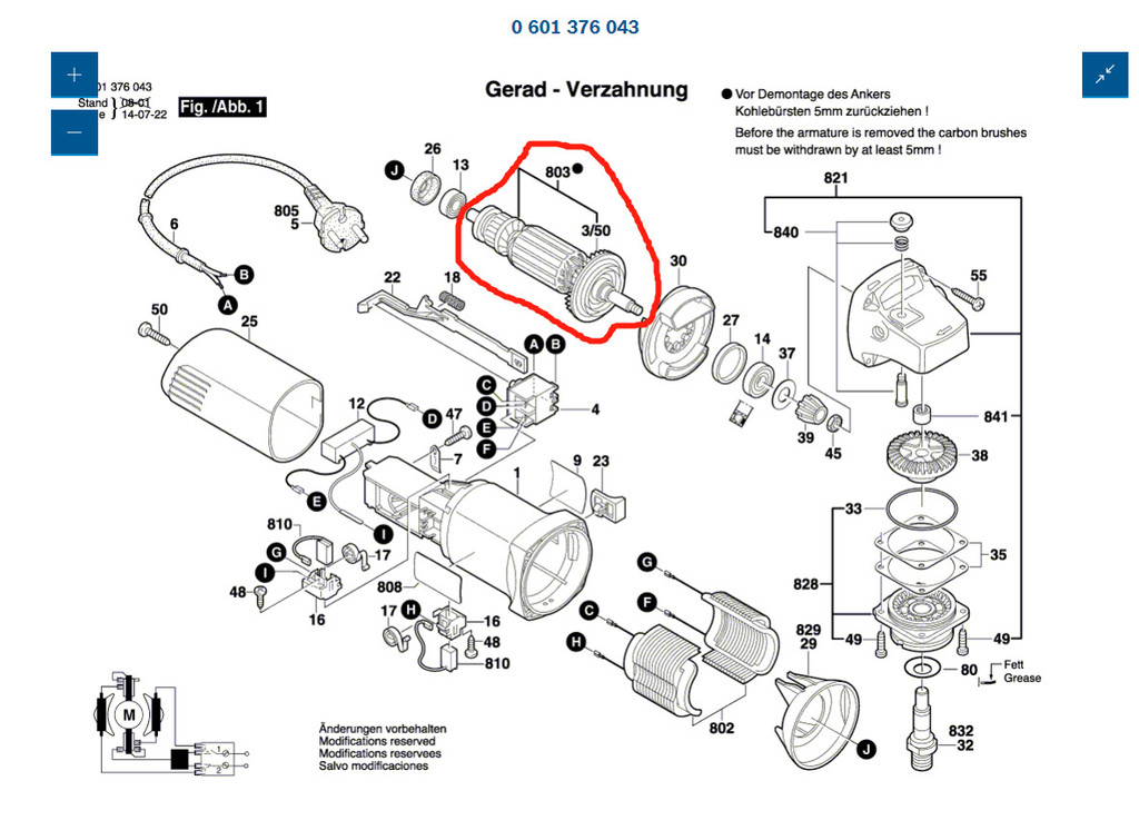 BOSCH accessories angle grinder GWS5-100 original rotor diagram 803 ...