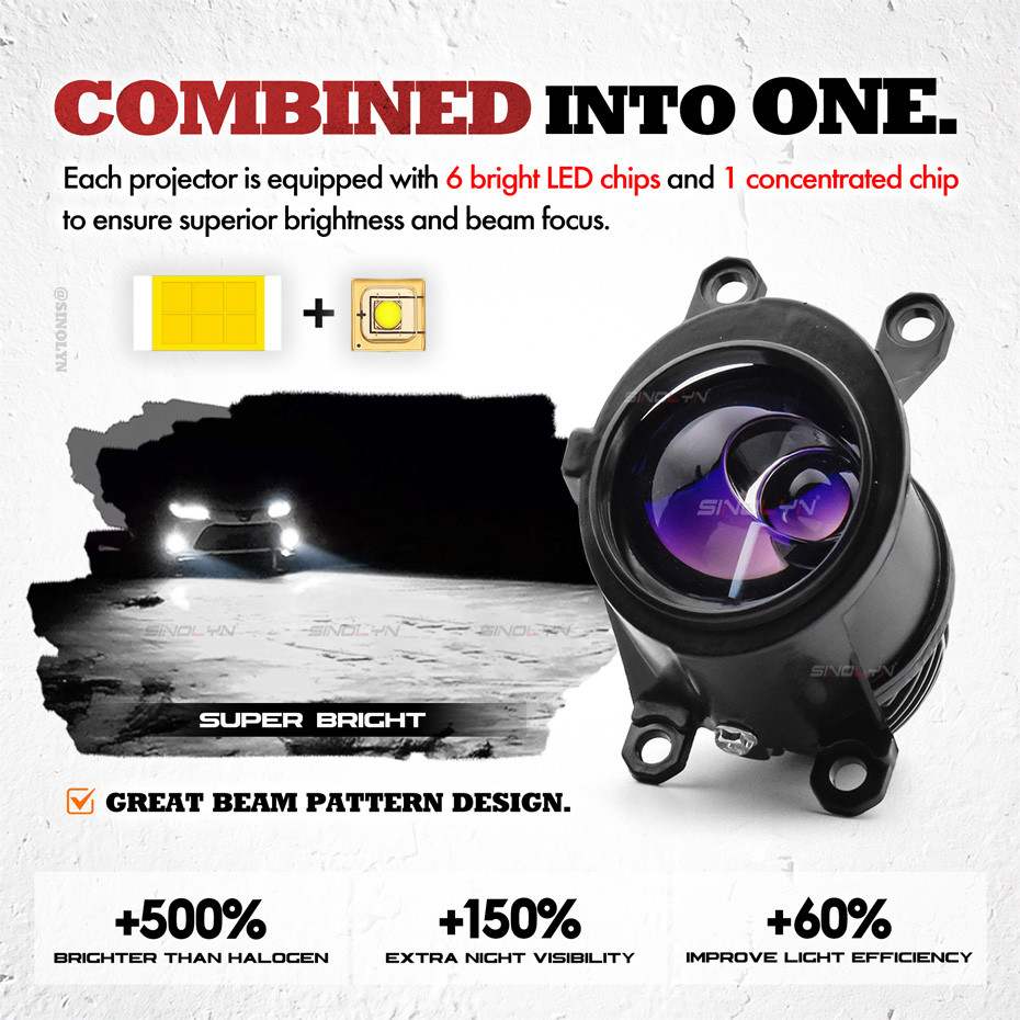 Matrix Blue Bi LED Fog Lights Projector Lens Tri Colors For Toyota ...