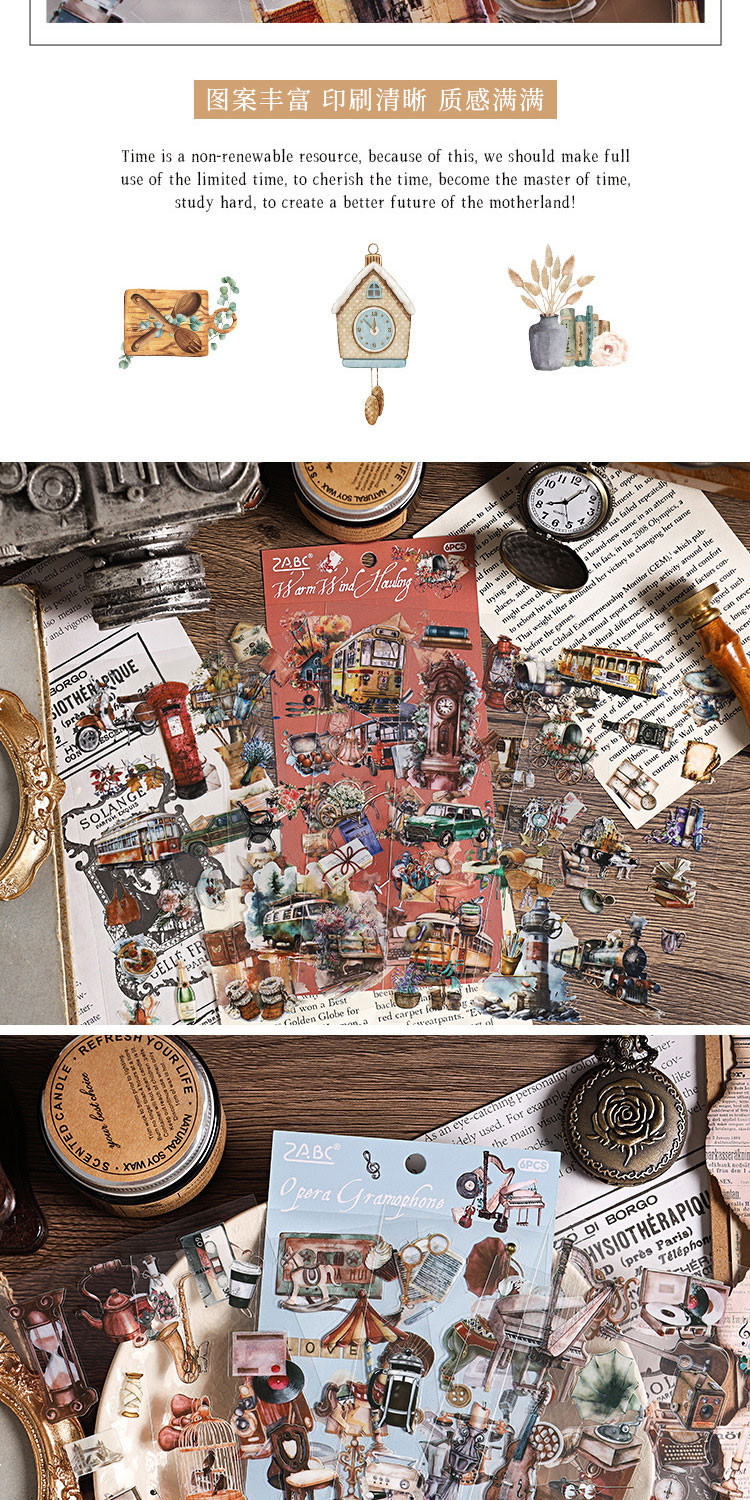 Journamm 6pcs Literary Retro Stickers PET Materials DIY Scrapbooking ...