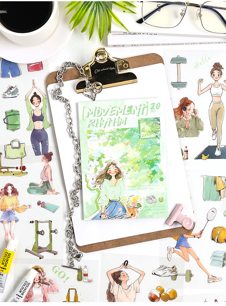 Journamm 20 Sheets Cute Girls Stickers PET Stickers Book Creativity ...