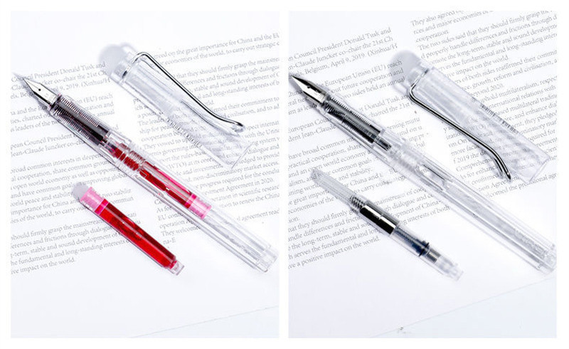 1 Fountain Pen +10 Refill Set 10 Color 0.5mm EF Nib Transparent ...