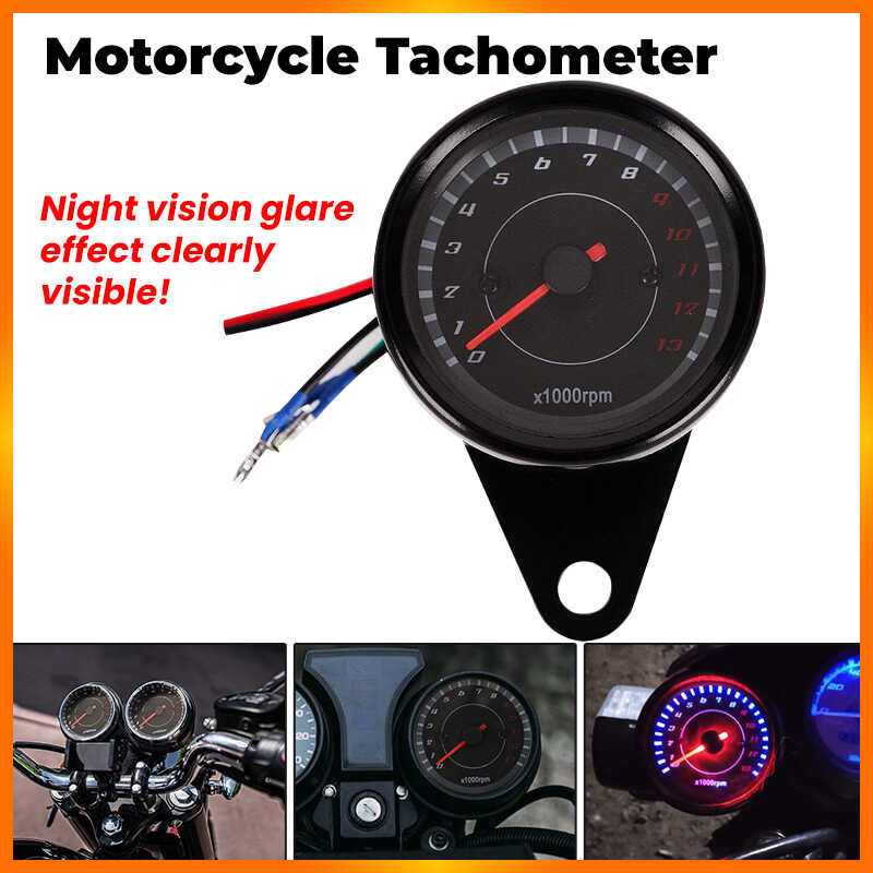 E&M Universal Motorcycle Tachometer LED Screen DC 12V Meter Gauge 1000 ...