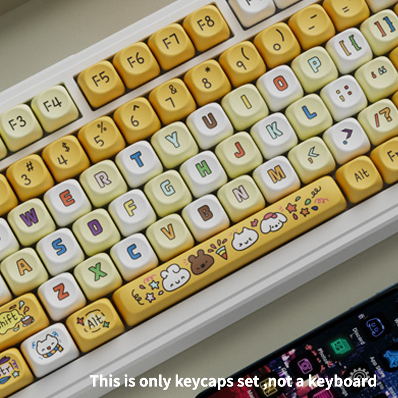 PBT Dye Sublimation Yellow and White Theme Cartoon Keycaps OQO MOA ...