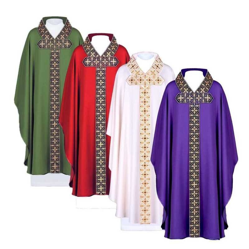 BPURB Katholieke priester kazuifel misgewaad kerk celebrant vader mis gewaad robe met stola, roze, One size