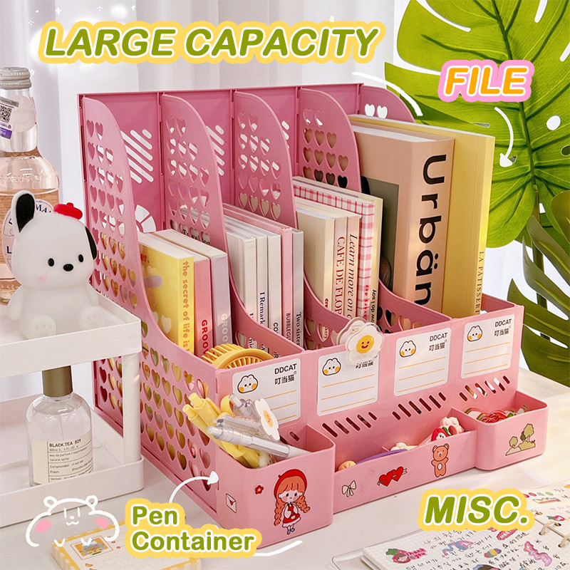 4 Column File Data Storage Rack Multi-functional Books Pencil Sundries ...