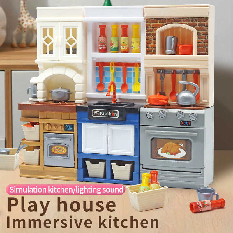 Kid Play DIY House Simulation Kitchen Pretend Toys Kitchenware Lighting ...