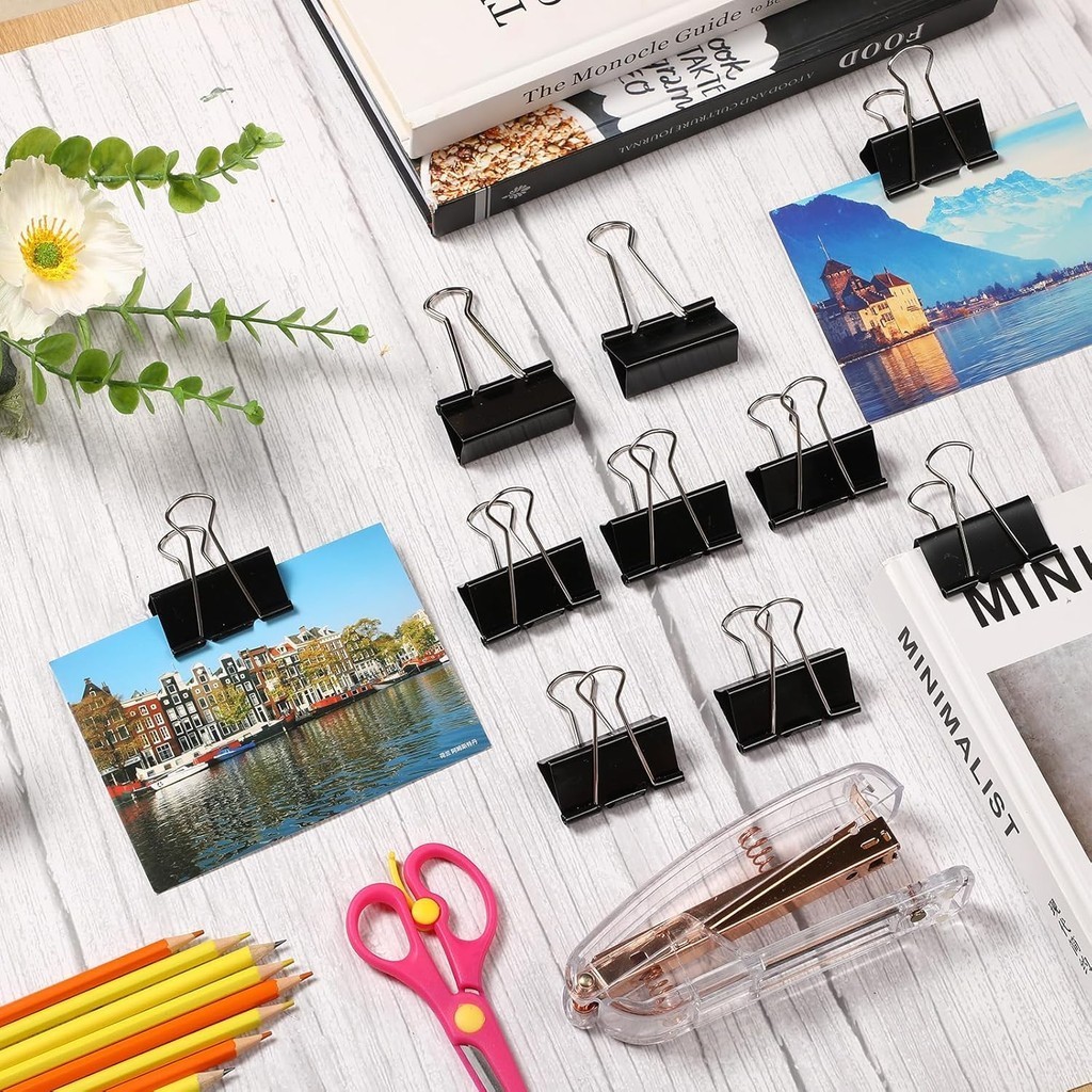 12Pcs Metal Black Binder Clips / Multi-Size Notes Letter Paper Clip ...