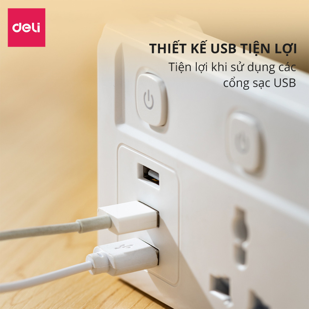 Deli Multifunctional Power Socket Type C Port USB Fast Charging PD 20W