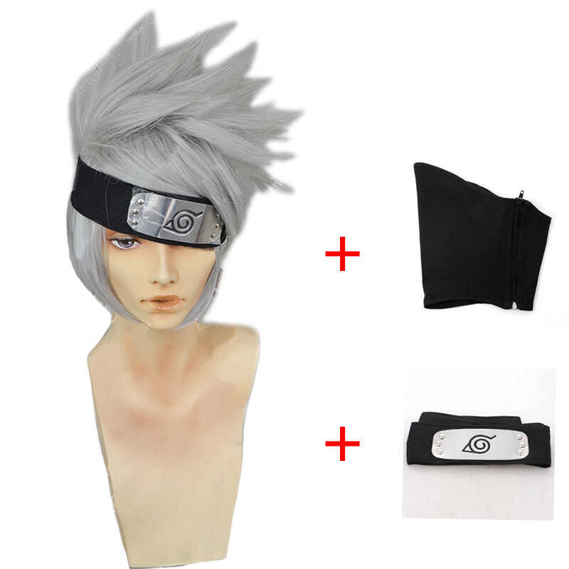 Maikling Hatake Kakashi Sier Gray Color Hair Heat Resistant Cos Wigs Headband + Mask | Shopee ...