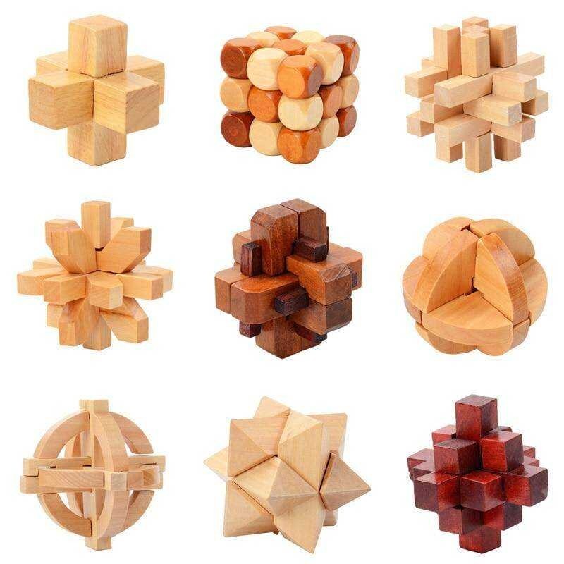0C IQ Brain Teaser Kong Ming Lu Ban Lock 3D Wooden Interlocking Burr ...