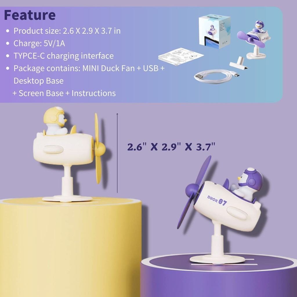 Cute Duck Auto Oscillating Portable Fan Small Desktop Screen Garage Kit ...